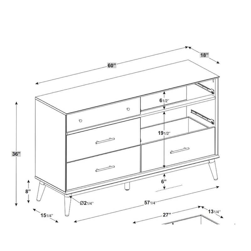 Mid-Century Castahno Solid Wood Six Drawer Dresser