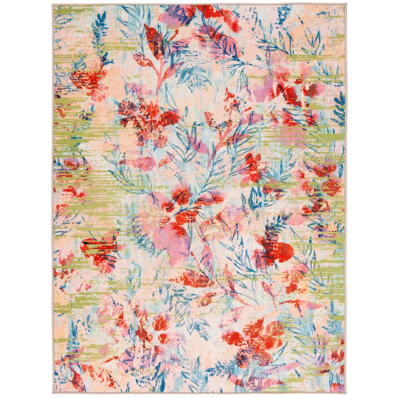 SAFAVIEH Paint Mrinal Machine Washable Slip Resistant Artura Rug - 4'4" x 6' - Blue/Blush Pink