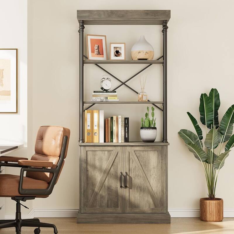 Industrial Floor Standing Bookcase with Storage for Home Office, Living Room & Bedroom