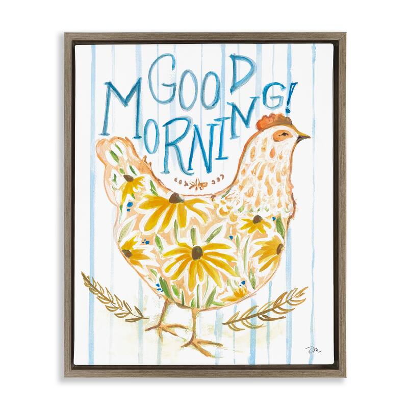 Stupell Good Morning Farmhouse Hen Framed Floater Canvas Wall Art Design By Jessica Mingo - 25 x 31 - Brown