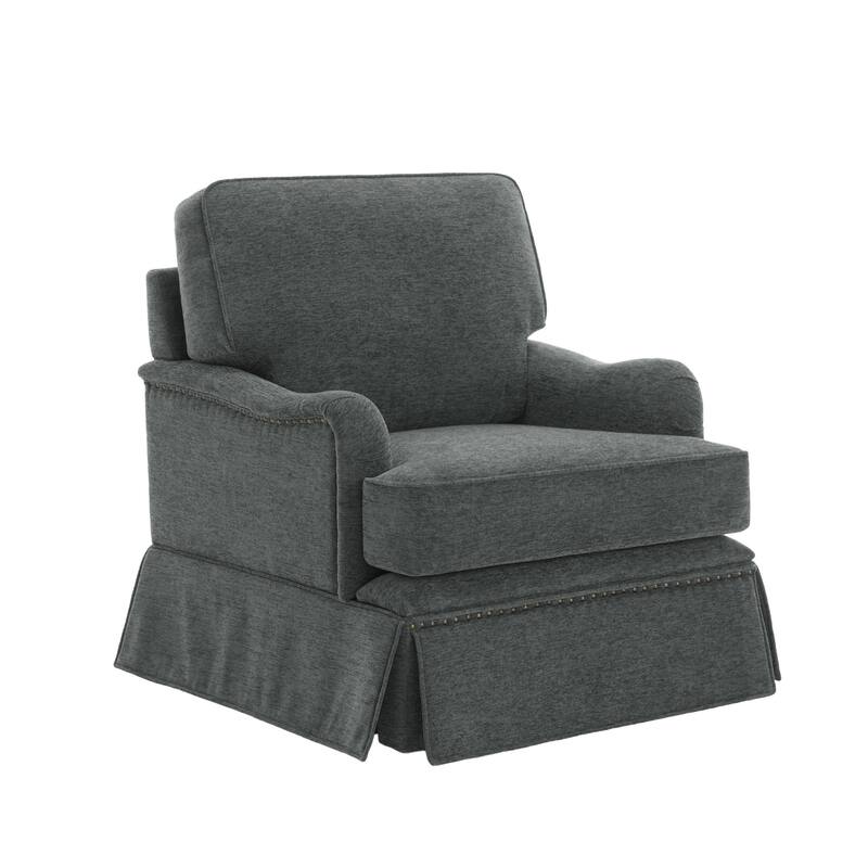 Modern Chenille Swivel Armchair and Storage Ottoman