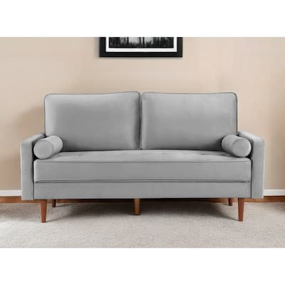 HomeRoots 69" Gray Velvet Sofa And Toss Pillows With Dark Brown Legs - 69