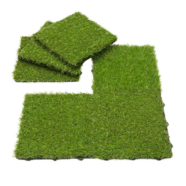 Ottomanson Evergreen Artificial Turf Interlocking Grass Tiles 12" x