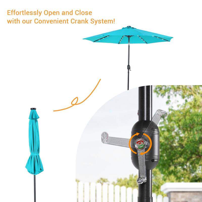 LIVOOSUN 9Ft Solar-powered Large Round Outdoor Patio Market Umbrella with Crank