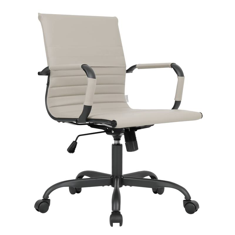 Harris Leather Mid-Back Adjustable Seat Height Office Desk Computer Swivel Chair in Black Metal Frame for Home Conference - Tan