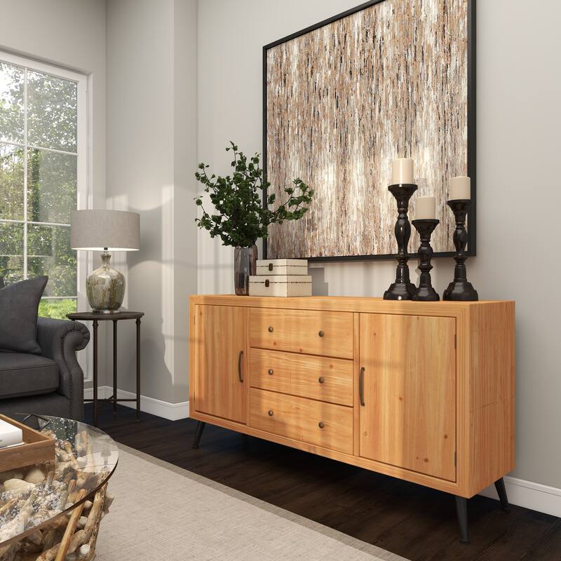 Wooden 3 Drawers 1 Shelf and 2 Doors Sideboard - Light Brown - Roche River Decor