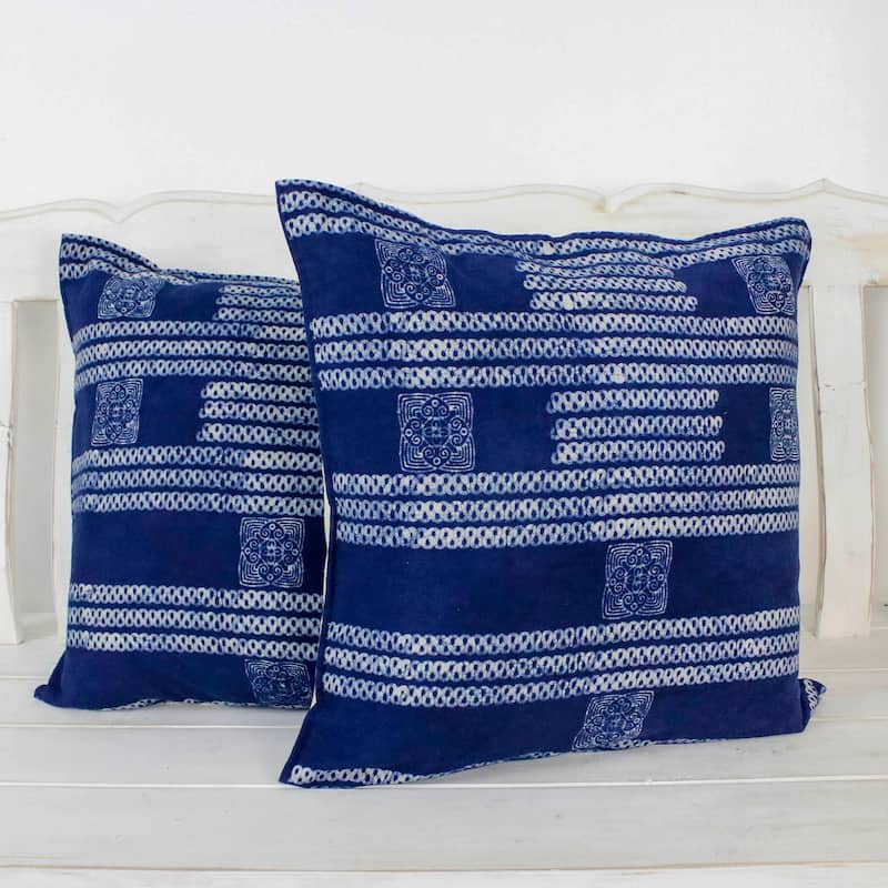 Novica Handmade Indigo Dreams Cotton Batik Cushion Covers (Pair)