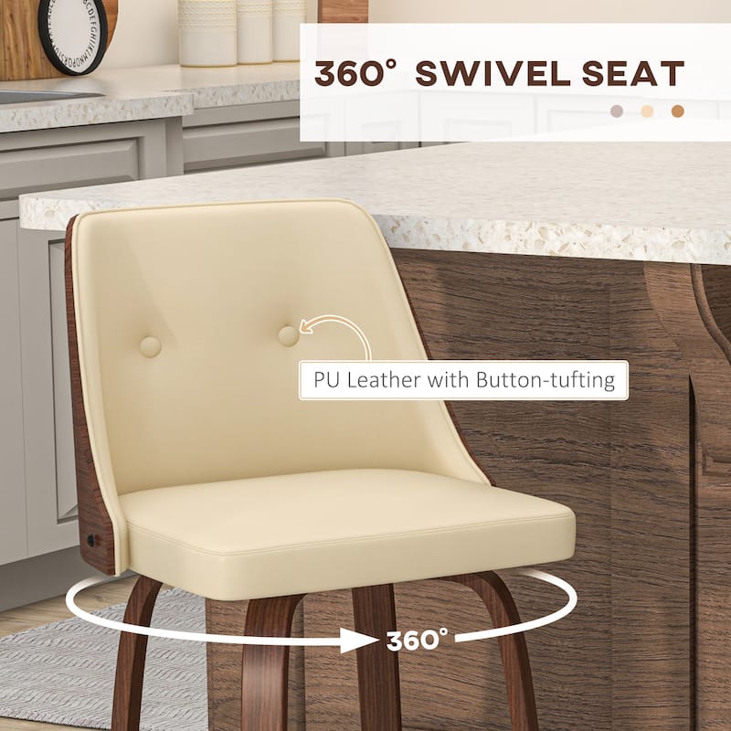 Modern Counter Height Swivel Bar Stools with Tufted Back Cushioned Seat and Footrest Support - 19" W x 20.25" D x 41.75" H