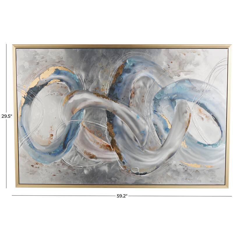 Gray Canvas Interlocked Rings Abstract Living Room Framed Wall Art with Gold and Blue Accents