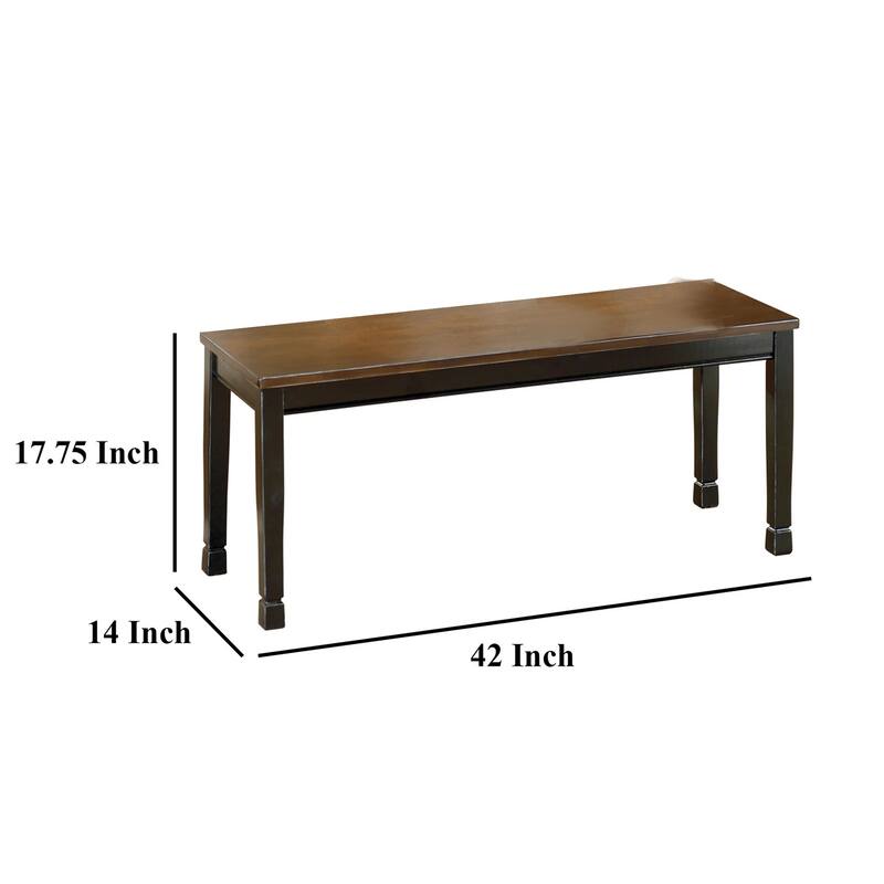 Vilo Dining Bench, 42 Inch, Rich Brown Wood Seat, Black Tapered Legs