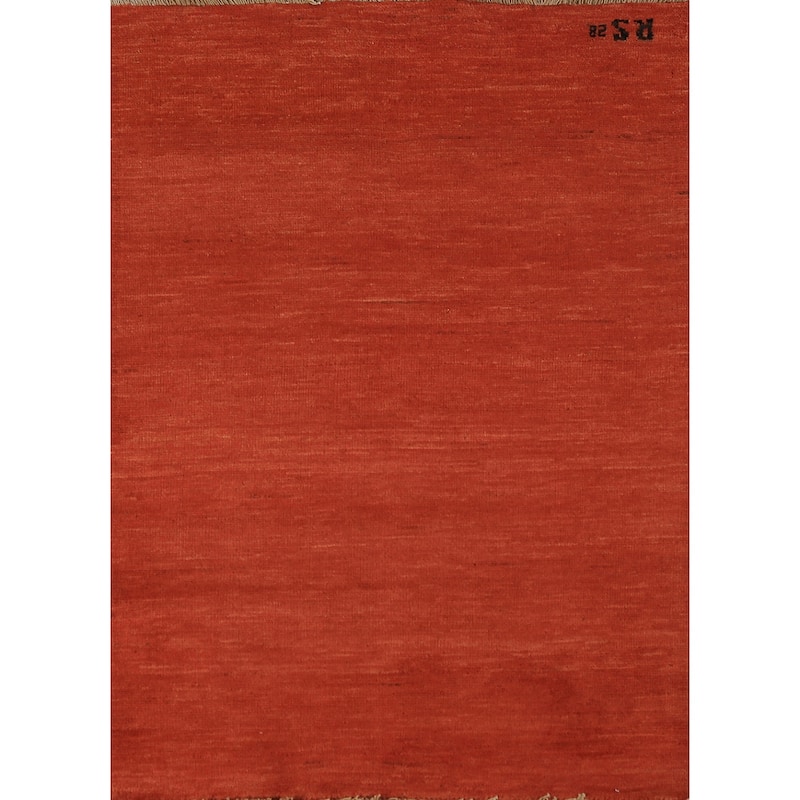 Orange Gabbeh Oriental Rug Handmade Stripe Wool Carpet - 2'9" x 4'2"