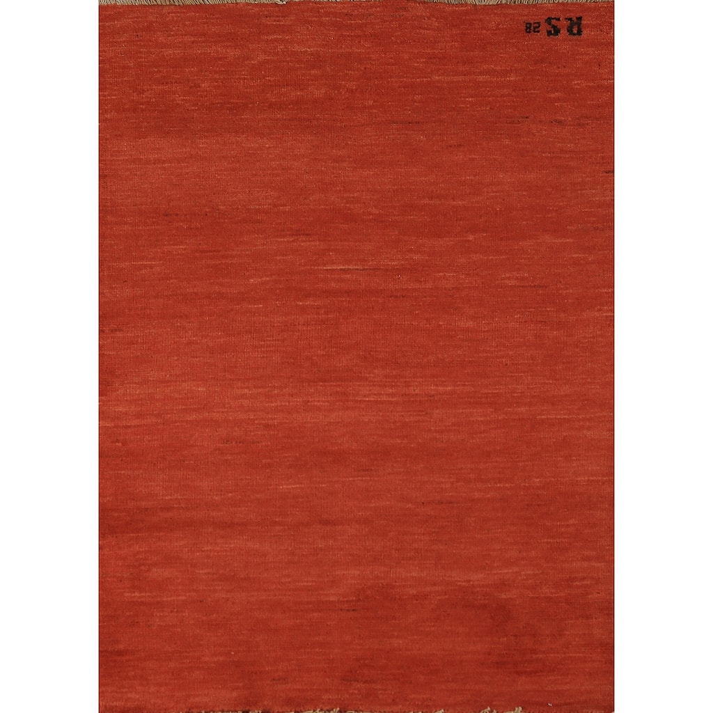 Orange Gabbeh Oriental Rug Handmade Stripe Wool Carpet - 2'9" x 4'2"