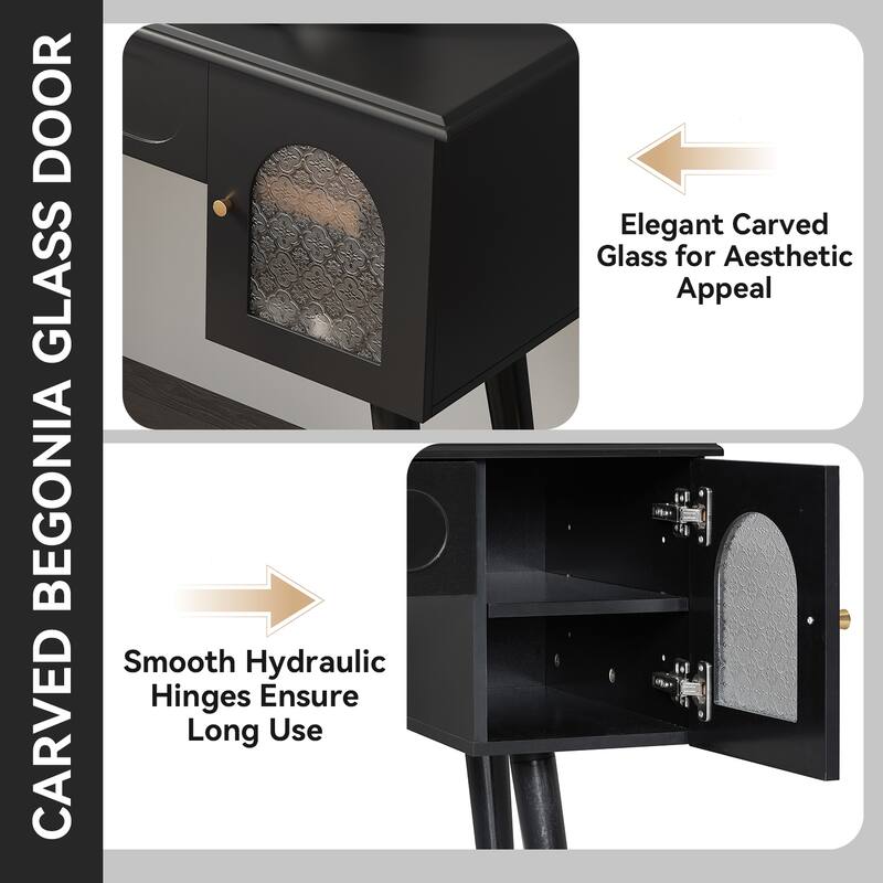 Vanity Makeup Table and Chair Set, Built-in Power Charging Station Dressing Table Writing Desk with Storage Organizer