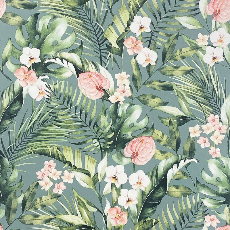 Arthouse Harrietta Sea Green Tropical Floral Wallpaper