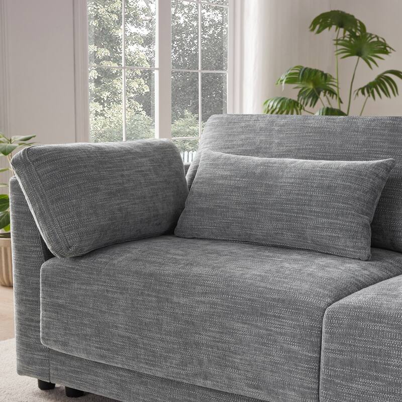 Oversized Modular Sectional Sofa, Chenille 4 Seat Sofa with Storage Console & Movable Ottoman, Comfy Sofa with 4 Pillows