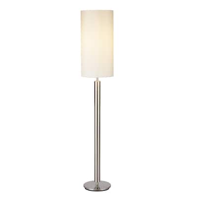 58” Tall Floor Lamp with Silver Metal Base and White Drum Shade Touch Switch for Modern Home Decor - 58”H x 10.5”W x 10.5”D