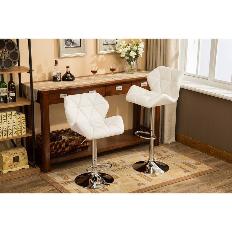 Adjustable Height Hidraulic Bar Stools Set of 2, Counter Height Faux Leather Chair with Footrest for Kitchen Island, Dining Room