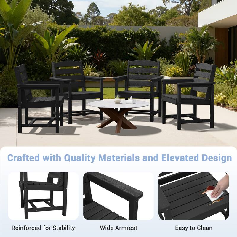 7-Piece HDPE Outdoor Dining Table Sets with Umbrella Hole - 1-Table 6-Chairs