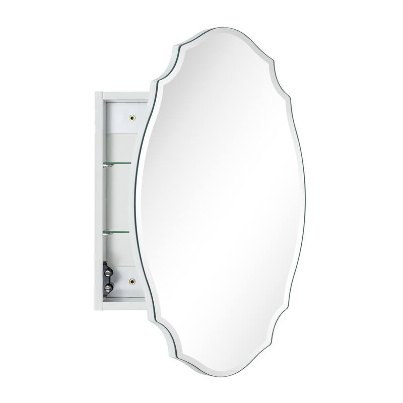 TEHOME Frameless Irregular Oval Medicine Cabinet Mirror with Adjustable Shelves