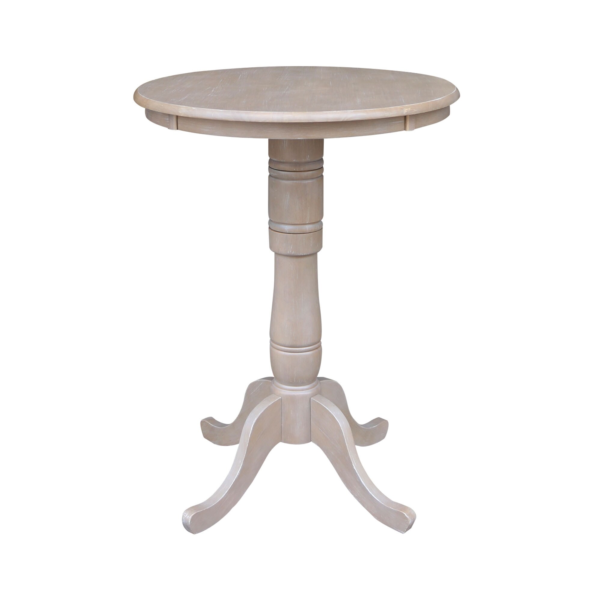 Solid Wood Round Pedestal Dining Table in Washed Gray Taupe Finish-image