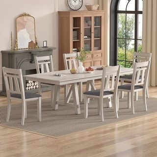 VECELO 7-Piece Dining Table Set, Solid Wood Rectangular Extendable ...