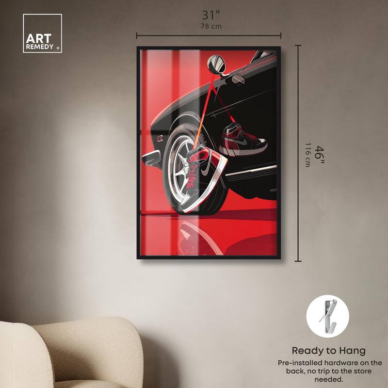 Red Bold Sneaker and Car Shadowbox by Art Remedy