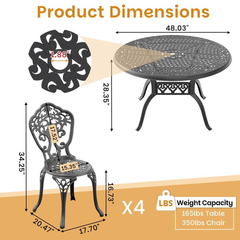 Traditions 5-Piece Patio Outdoor Dining Set with 4 Dining Chairs and Round Dining Table, Rust Free