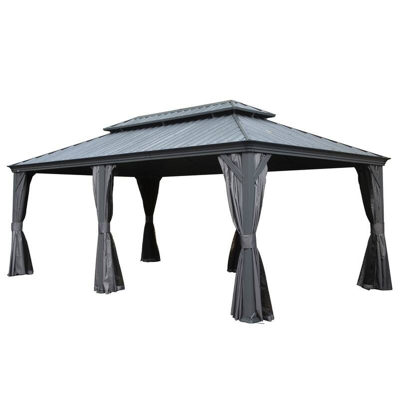 Domi Hardtop Gazebo with Galvanized Steel Double Roof and Aluminum Frame - 12'x20' - Dark Grey