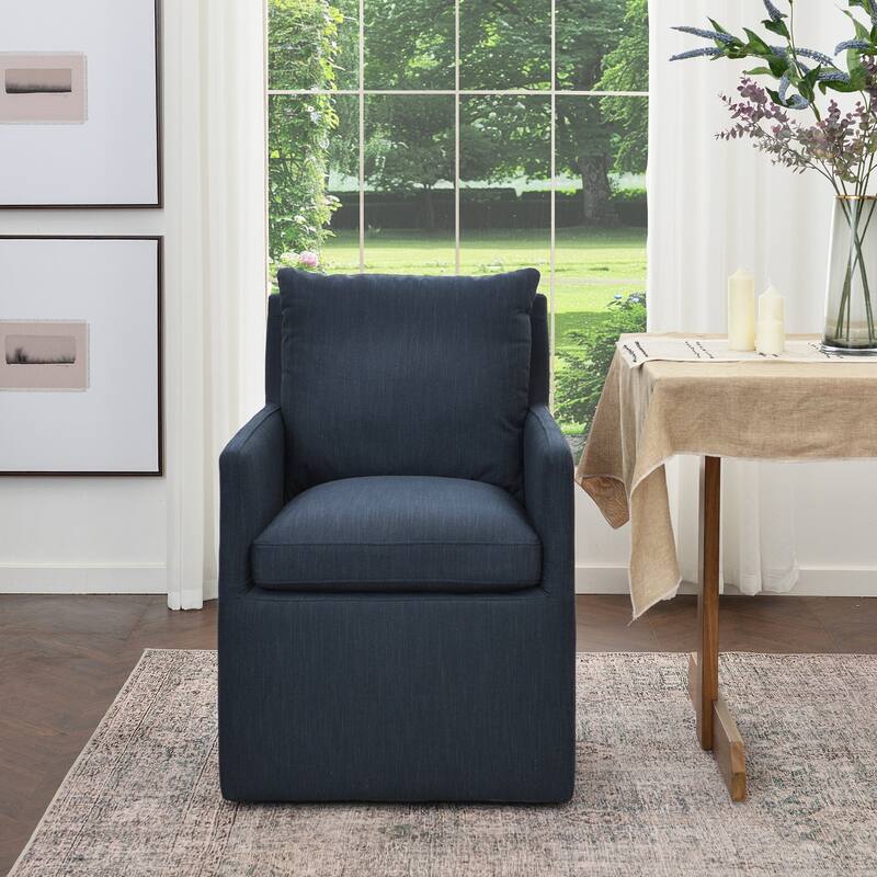 KINWELL 25" Performance Fabric Upholstered Rolling Dining Armchair