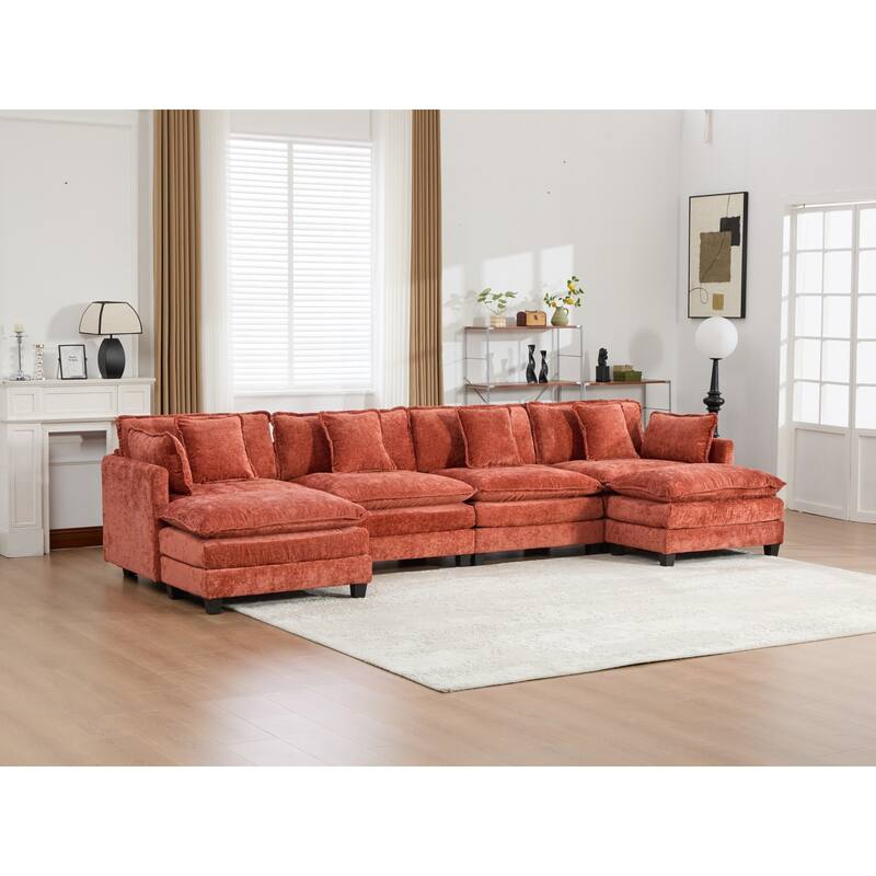 Roomfitters Large Upholstered 4-Seater Sofa with Plush Cushions and Pillows, Modern Cloud Couch for Living Room