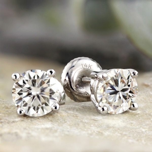 Auriya 2ctw Round Moissanite Stud Earrings 14k Gold 4-Prong Basket - 6.5 mm. Opens flyout.
