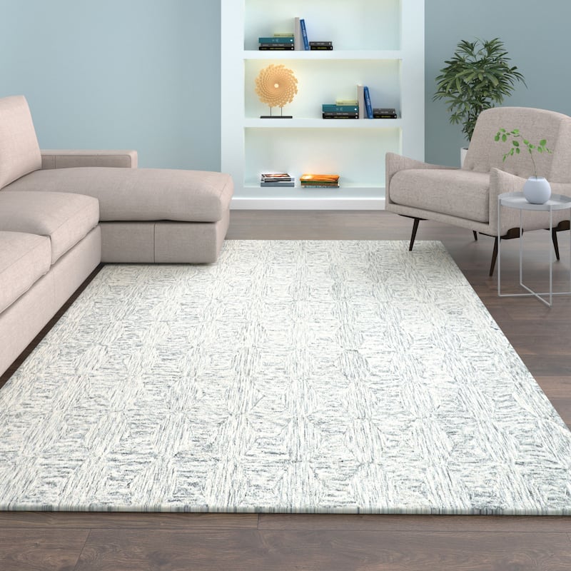 Sevita Silver Geometric Wool Area Rug