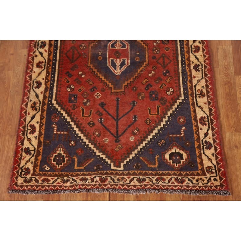 Qashqai Persian Vintage Area Rug Hand-knotted Wool Carpet - 3'7"x 5'0"