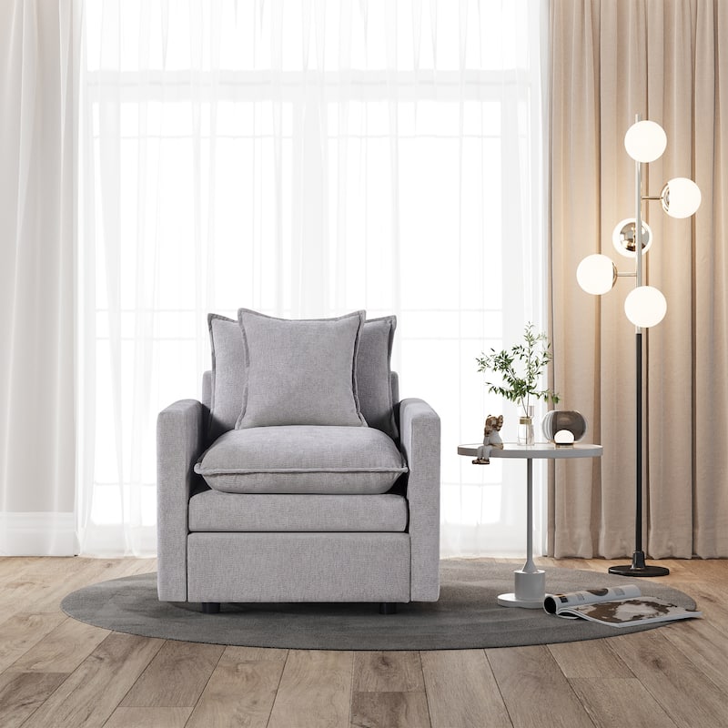Chenille Fabric Comfy Deep Single Seat Sofa Upholstered Reading Armchair Living Room