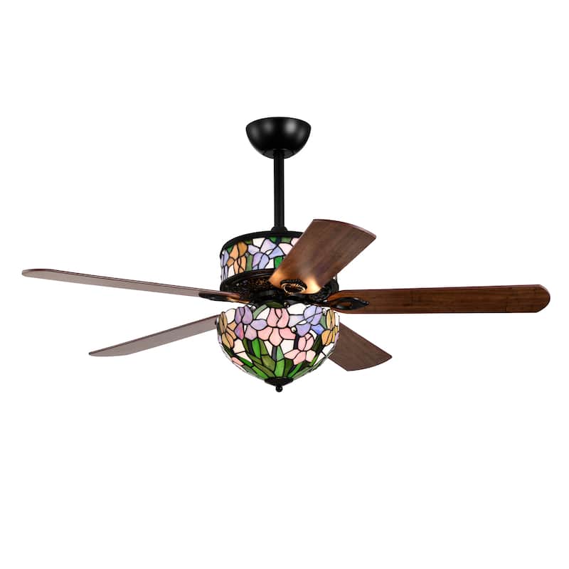 Zaina 5-Blade Lighted Ceiling Fan 2-Tier Tiffany Style Glass