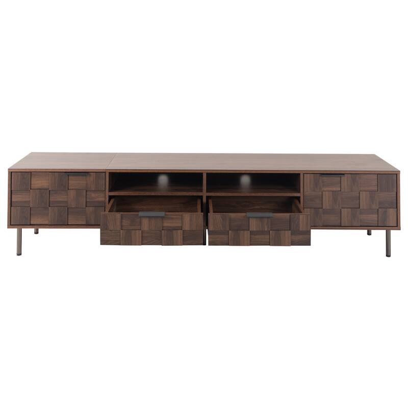 Mid-Century TV Stand with 2 Drawers, Vintage Wood Media Console for TVs up to 85'', Living Room Storage Cabinet w/ Open Shelves
