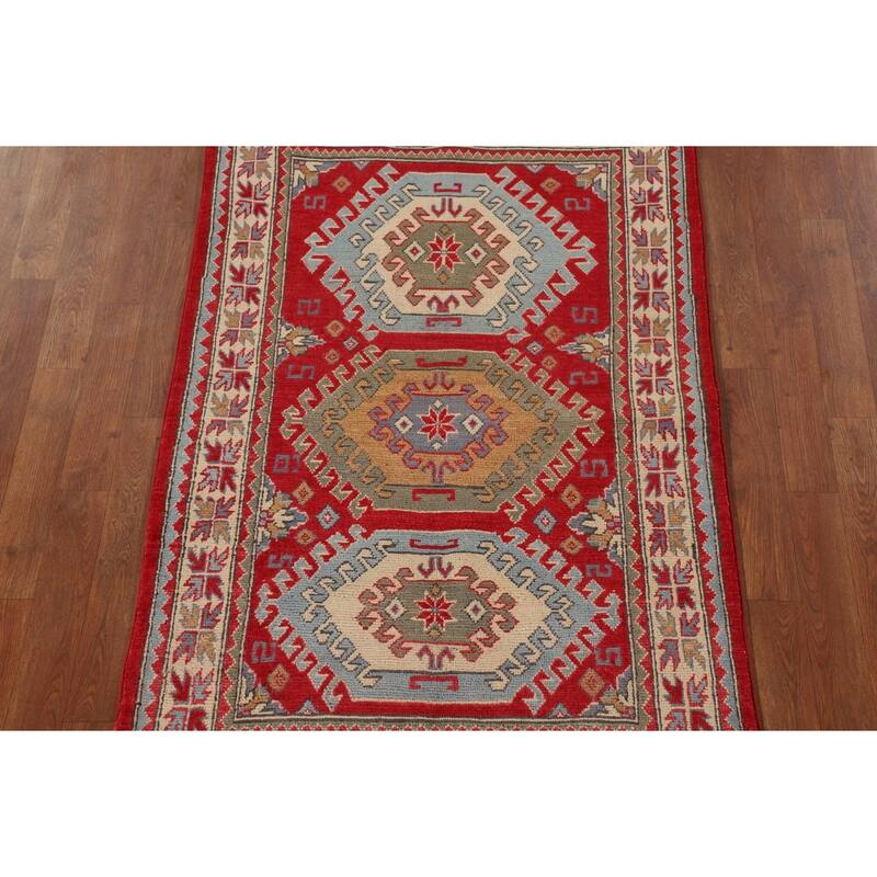 Traditional Kazak Oriental Accent Rug Handmade Red Wool Carpet - 3'2"x 5'1"