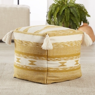 Romola Indoor and Outdoor Tribal Gold/ White Pouf Floor Pillow - 16"X16"X16"