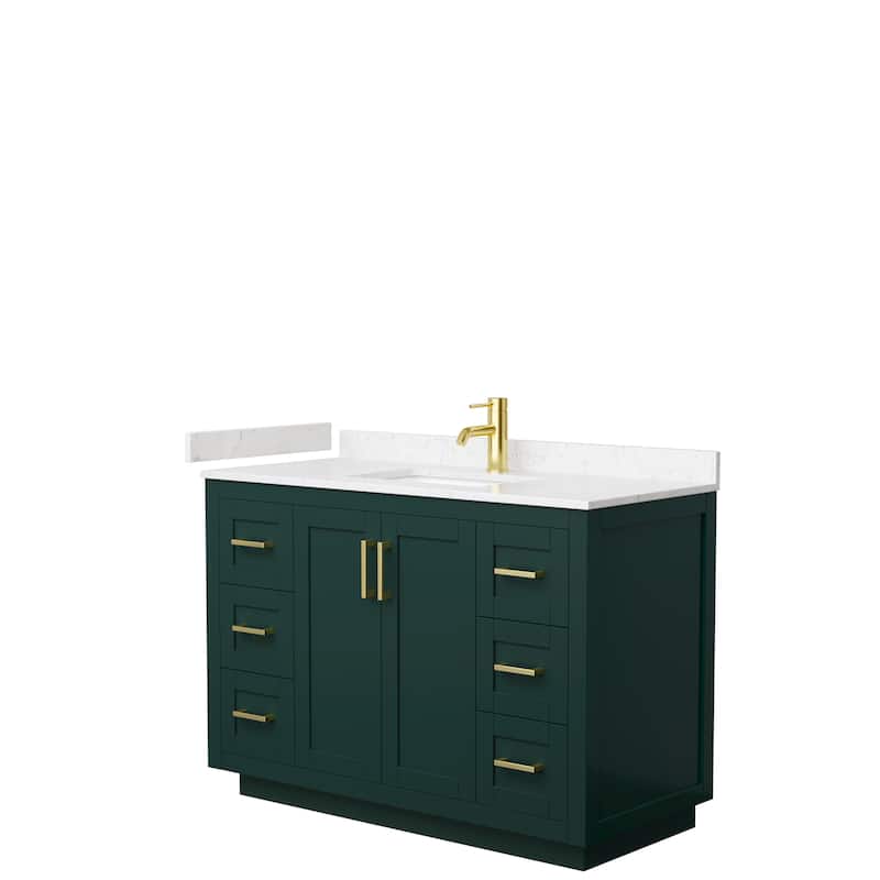 Miranda Single Vanity Set, Cultured Marble Top, No Mirror - 48-Inch Single - Green, Gold Trim, Carrara Cultured Marble Top