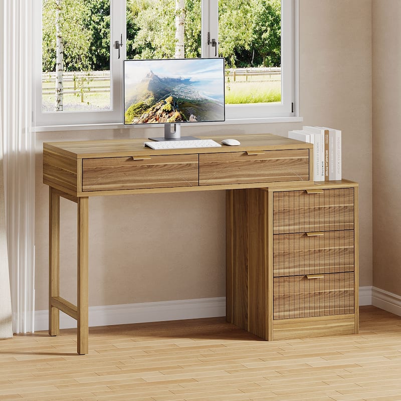 Modern Wood Computer Desk with 5-drawer for Home Office