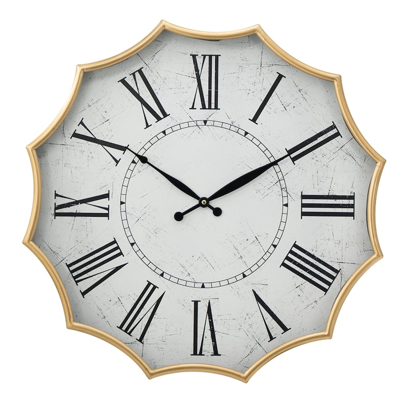 Vintage Roman Numeral Gears Wall Clock - 23.5" - White and Gold