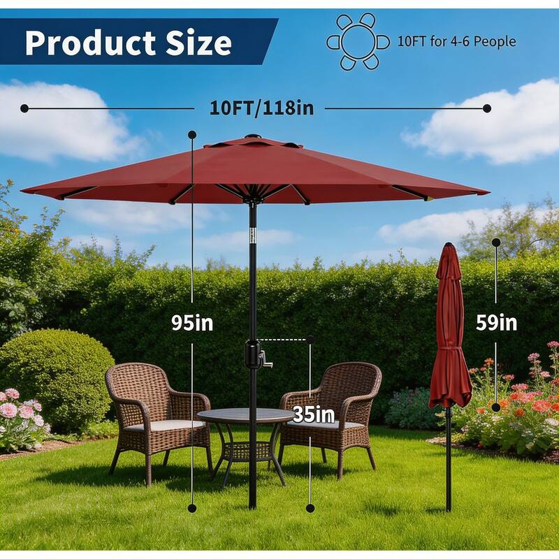 10ft Outdoor Patio Umbrella, with Crank Lift & Push Button Tilt, UV Protection Waterproof
