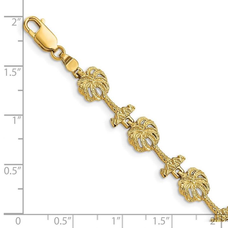 Curata 14k Gold Palm Tree Link Bracelet / 2 d 7.25 Inch