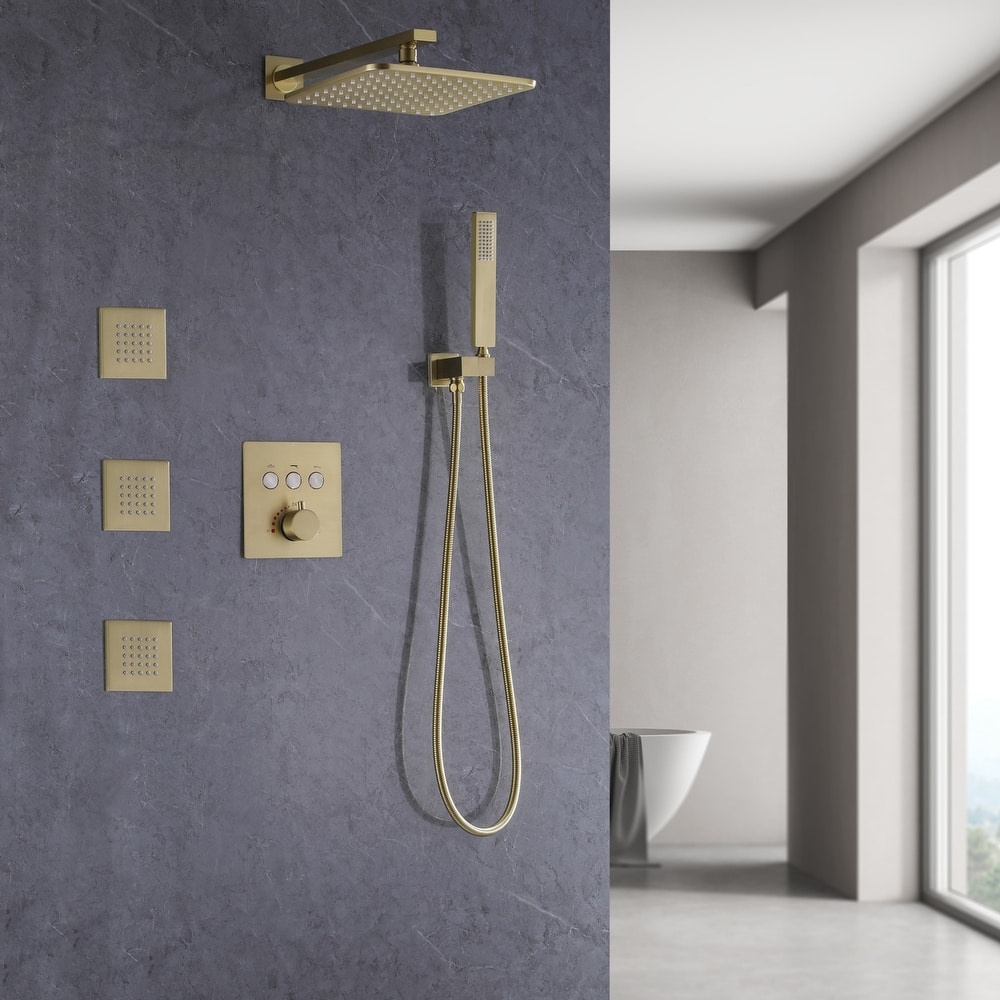 Luxury 3-Way Complete Rain Showerhead with High-pressure Handheld Showerhead&3-Body Jet in Black/Gold/Nickel