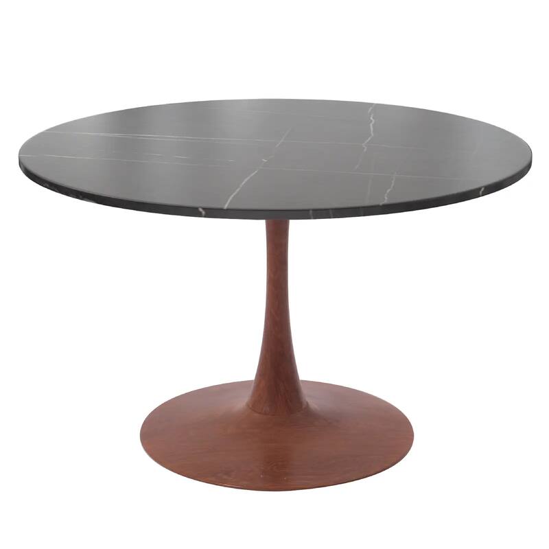 Bristol 31" Round Dining Table with Sintered Stone Top and Cherry Steel Pedestal Base for Modern Kitchen and Dining Room - Black