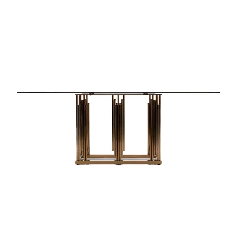 Modrest Token Modern Smoked Grey Glass & Rosegold Dining Table