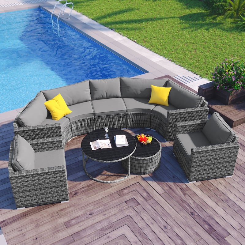 9-Pieces Outdoor Half-moon Patio Sofa Set