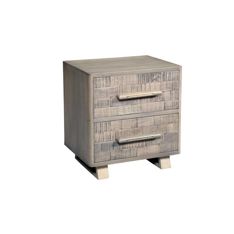Modern Solid Wood Nightstand with 2 Drawers - Grey