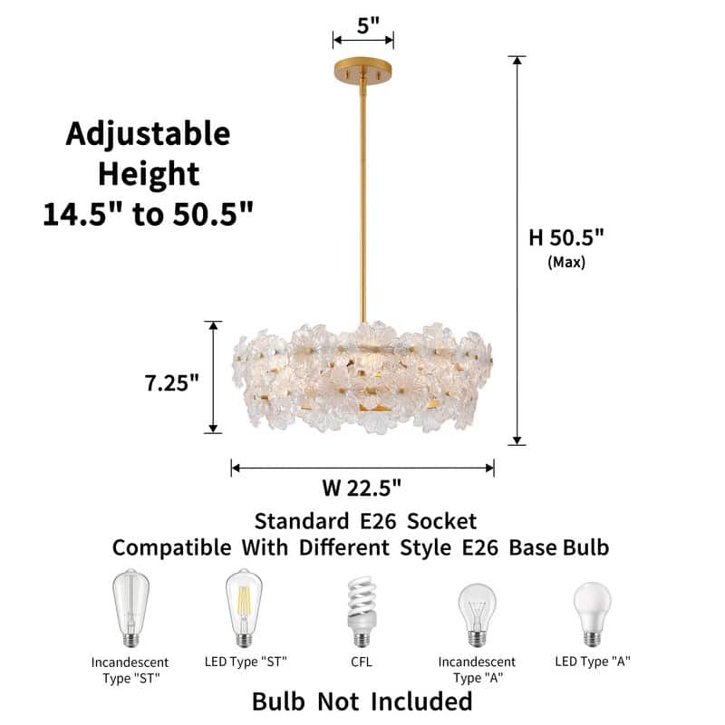 KAWOTI Modern Glam 2-Tier Floral Glass Chandelier Painted Gold - W22.5" x D7.25" X H50.5"