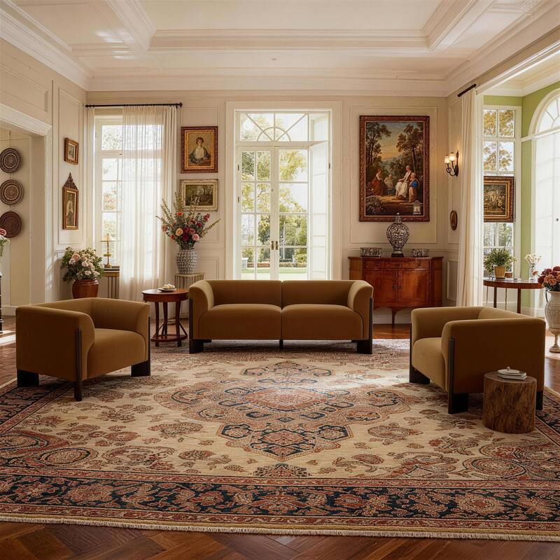 3-Piece Chenille Living Room Set with Loveseat and Accent Chairs - Orange/Velvet